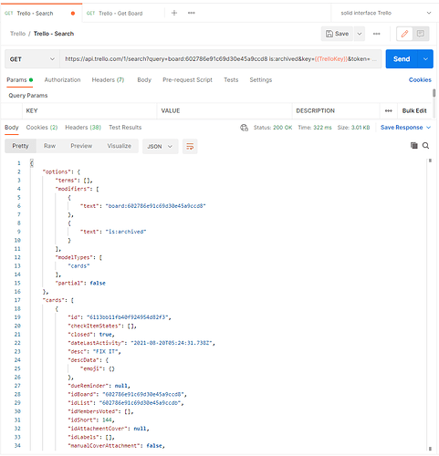 Trello search by board id and archived