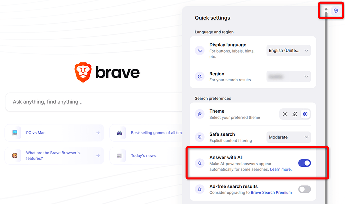 Leo AI in Brave Search