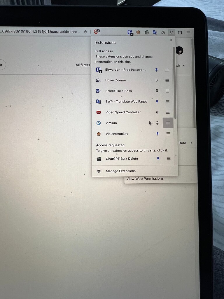 Option menu for extension from toolbar broken Desktop Support Brave
