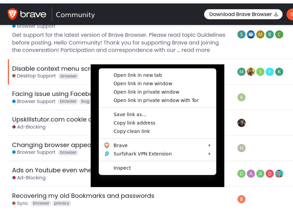 Black square around brave menu and rightclick menu Desktop Support