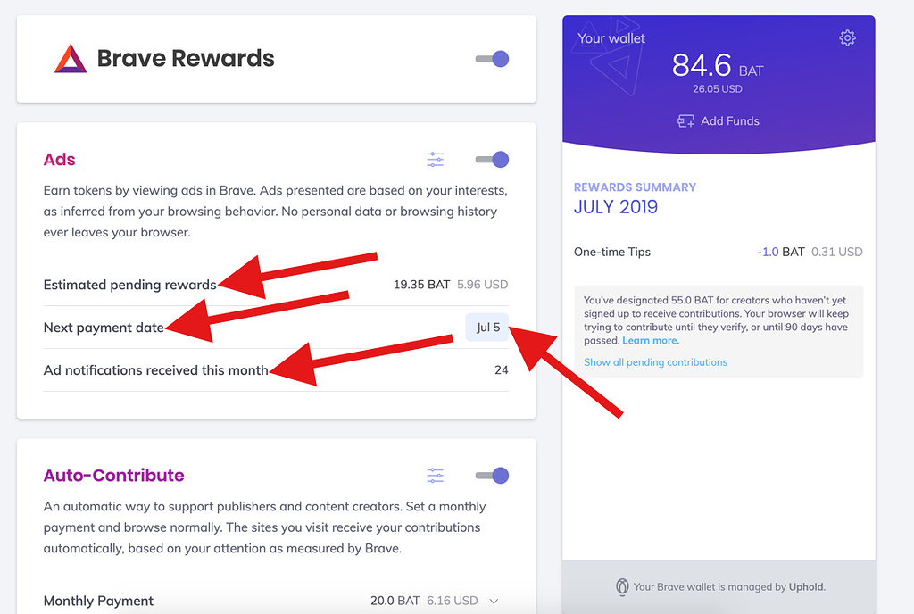 An update to our Brave Rewards UI and a brief explainer on Ads BAT flow