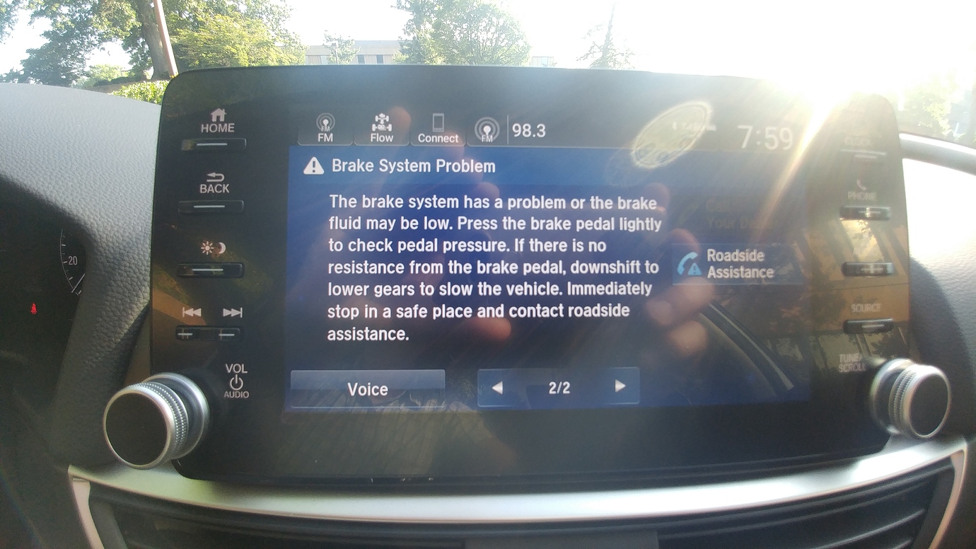 2019 Honda Accord Hybrid intermittent "brake system" warning light and
