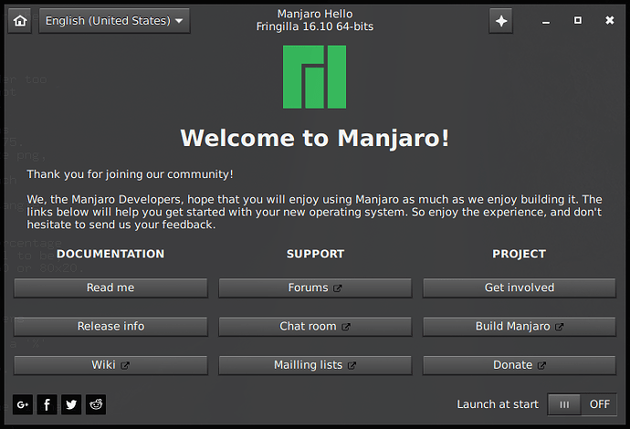 Manjaro Welcome Screen