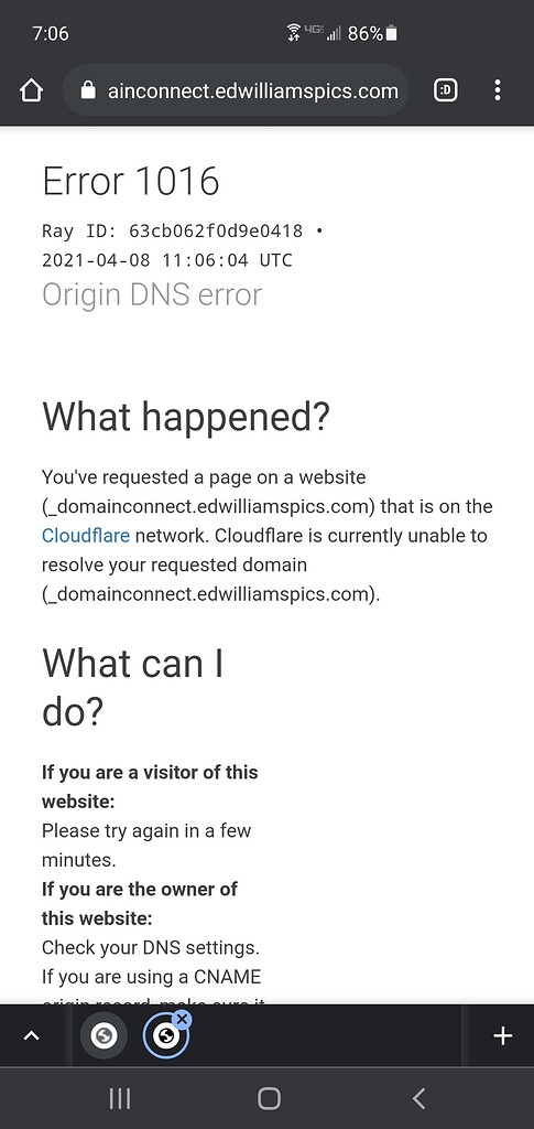 I'm a newbie and stuck - 1016 error code issue - DNS