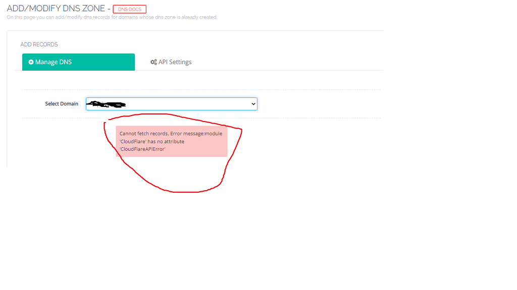 Cannot fetch records. Error message:module 'CloudFlare' has