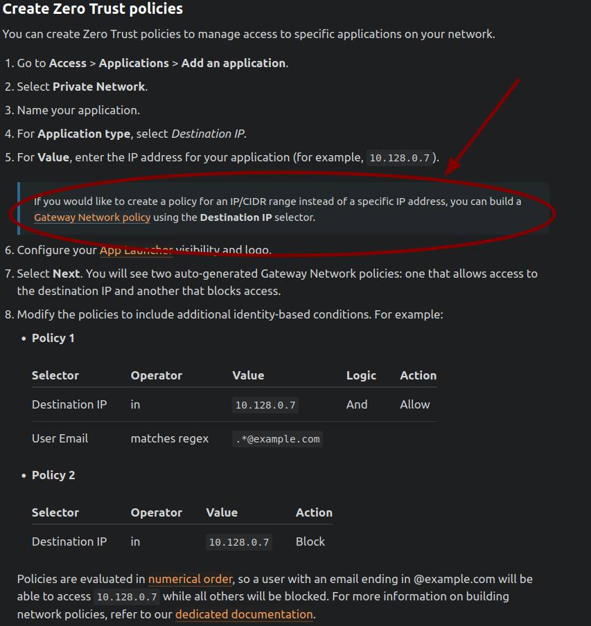 Issue in adding the IP CIDR while creating the Application - Zero 