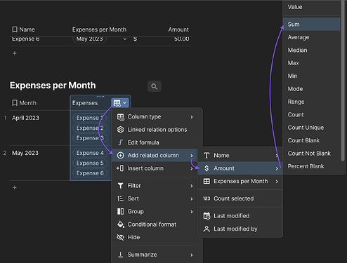 Sum - Related Column