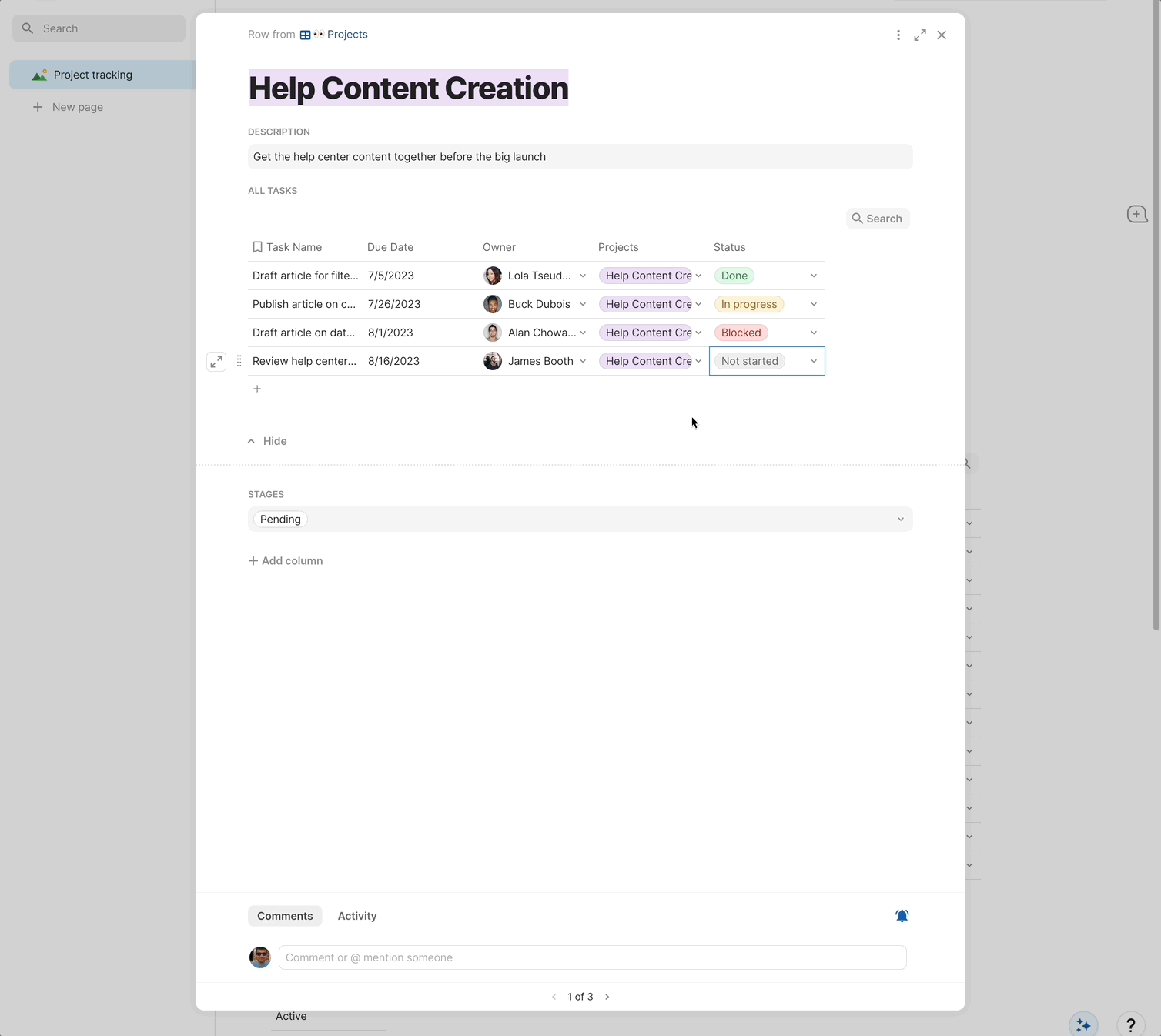 Sub table - drag and drop