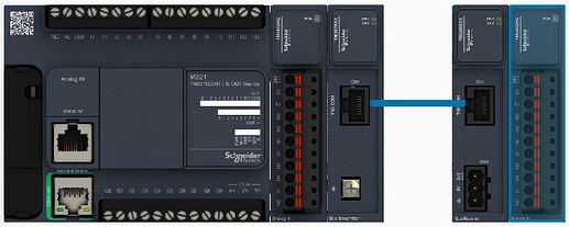 Figure 3: Screen capture from the Schneider M211 PLC configuration tool showing the RJ45 connected remote modules.