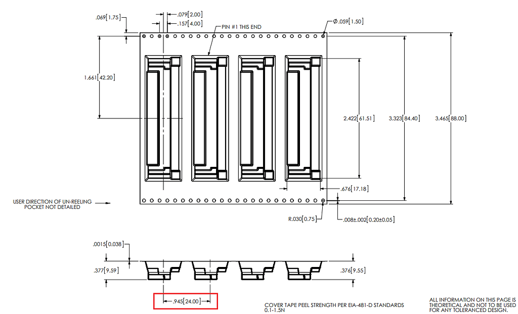 Samtec Tape packaging specification for ERM8 Series 60 Positions (per