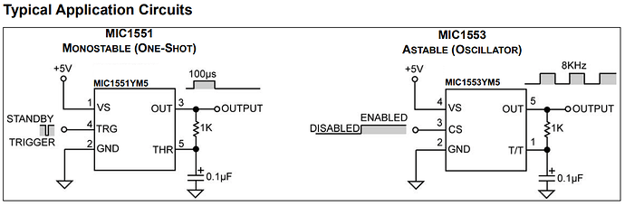 Figure 1: Typical application circuits for the MIC1551 and MIC1553 as seen in the device datasheet.