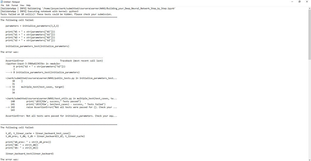 Week 4, First programming assignment does not grade my work - Neural ...