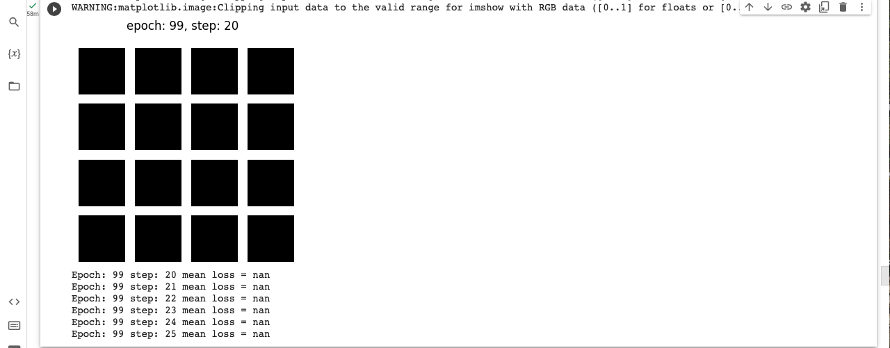 Epoch issue WARNING:matplotlib.image:Clipping input data to the valid ...