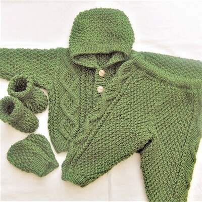 Hooded Jacket and Trouser Suit, Aran Baby Suit, Baby Shower Gift