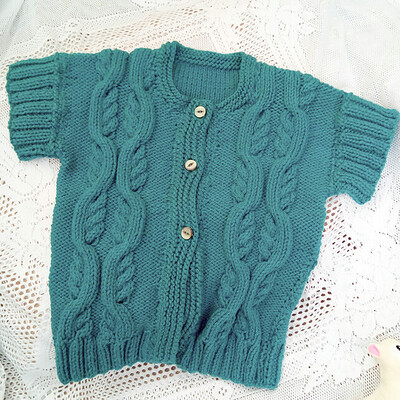 Hand Knitted Chunky Cabled Short Sleeved Cardigan, Gift Ideas for Children