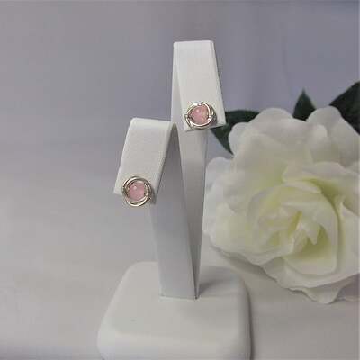 Rose quartz gemstone Russian wedding ring style recycled silver stud earrings