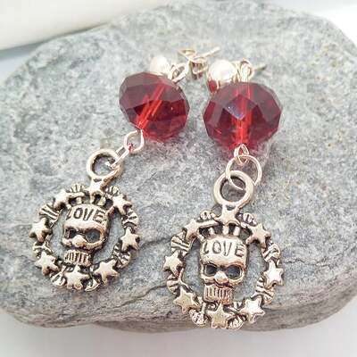 Halloween Skull Charm Earrings with A Choice of Crystal Colour, Halloween