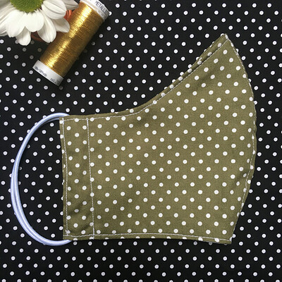 7557715-SALE-Face-Mask-Mossy-Green-Spotty-Dots-Cotton-Reusable-Washable-Adult-Child-0