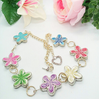 Multi Coloured Metal Flower  and and Chain Necklace, Gift for Her