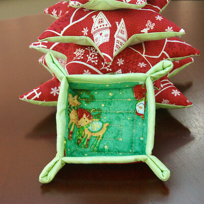 Small Christmas Themed Quilted storage box featuring Snowmen and Reindeer