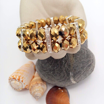 Gold Crystal and Silver Diamante Spacer Stretch Bracelet 6