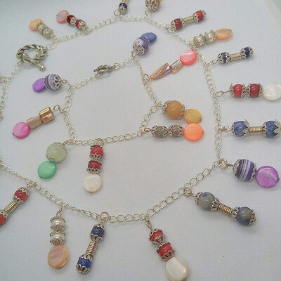 Multi Coloured Mixed Semi Precious Beaded Charm and Silver Chain Jewellery Set