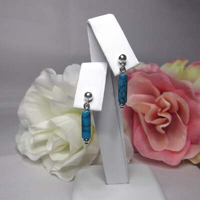 Turquoise gemstone drop earrings with silver ear post & butterfly back