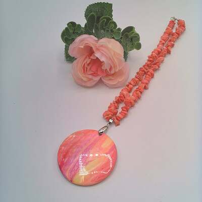 Pink Shell Pendant on a Pink Crushed Shell Chip Bead Necklace, Gift for Her