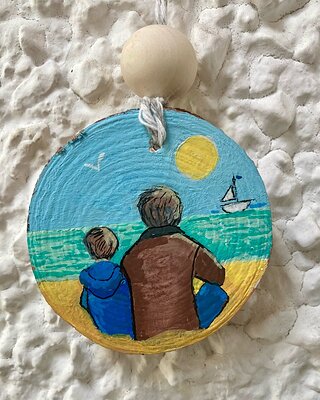 Father Son Beach Painting Wood Slice Hanging Decoration Dads Fathers Day Gift