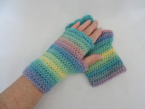 Fingerless Crochet Mitts Pastel Stripes