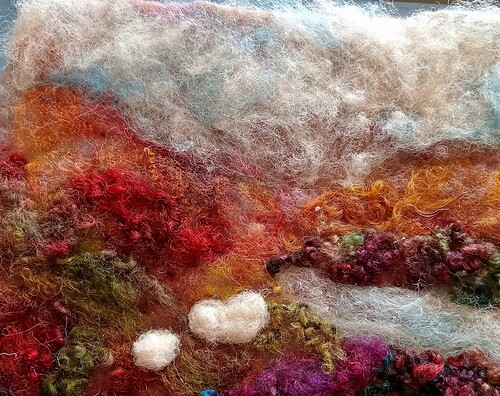 Wool Felted Mountains with Sheep WIP