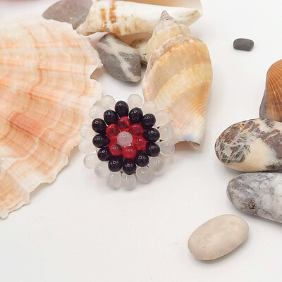 Red White and Black Beaded Brooch 1