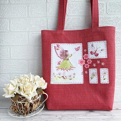 APTOT189 Floral tote bag with fairy