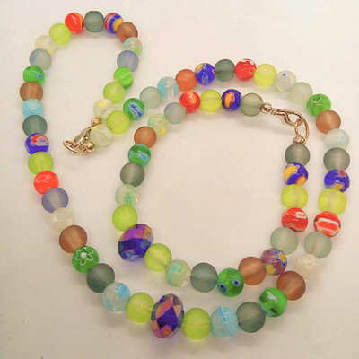 Multi Colour 2 Piece Millefiori Beaded Jewellery Set, Jewellery Gift for Her