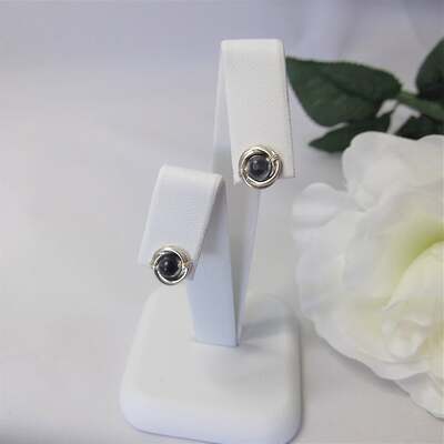 Sodalite gemstone Russian wedding ring style stud earrings with recycled silver