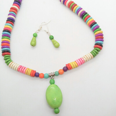 Multi Coloured Dyed Howlite Necklace and Earrings Set, Gift for Her