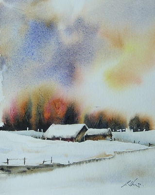 Barns. Watercolour by Graham Kemp. sml