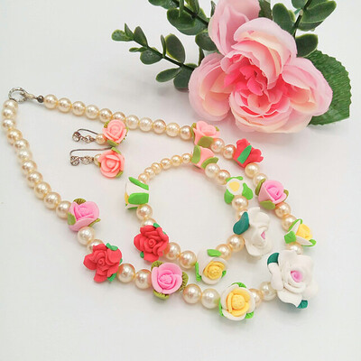 Flower and Pearl 3 Piece Jewellery Set, Colour Choice, Birthday Gift