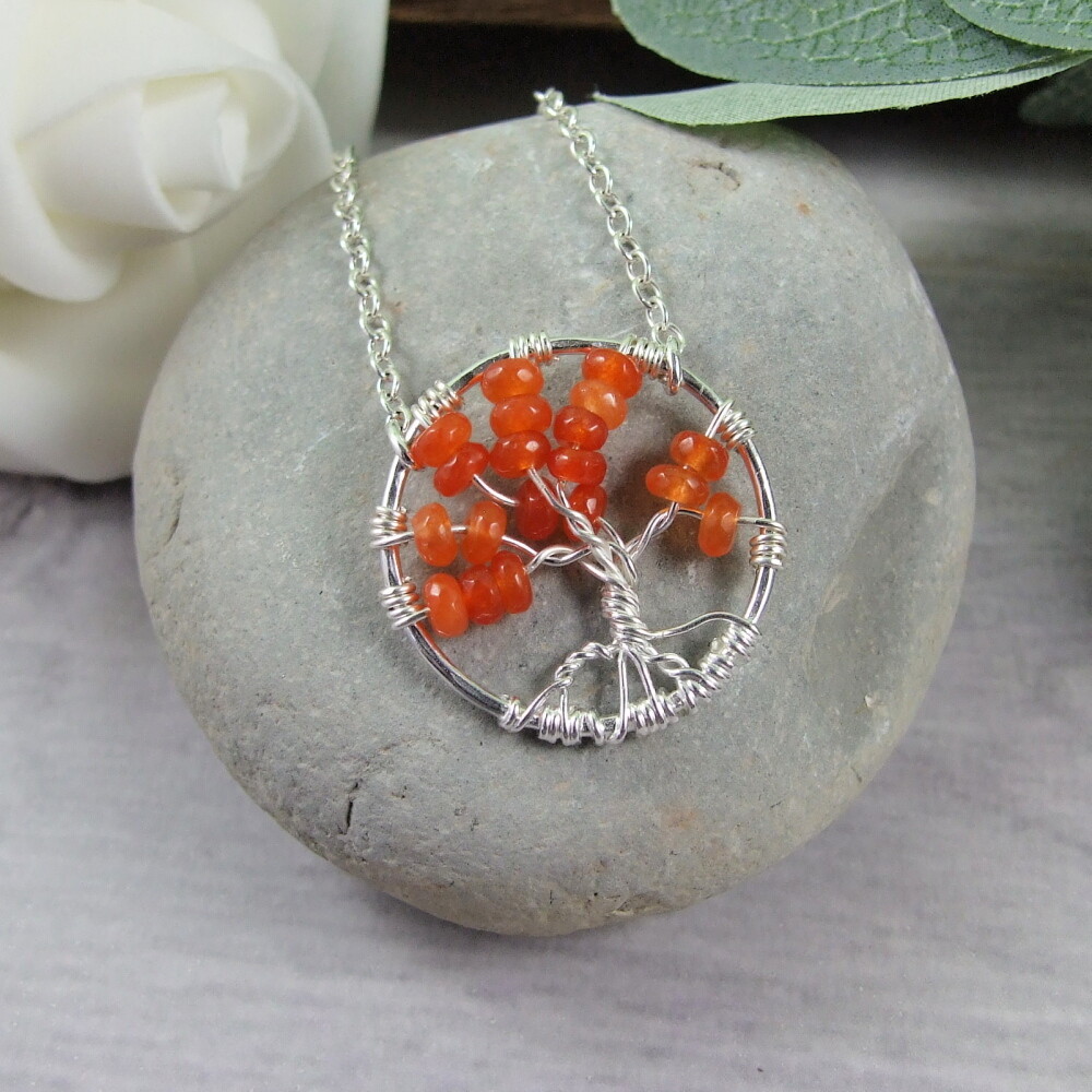 Carnelian & Silver Tree of Life Necklace