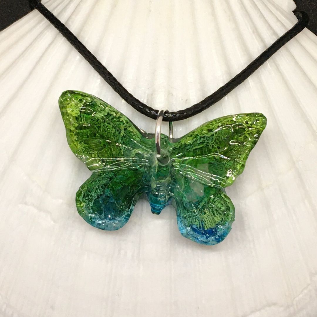 Green and blue butterfly close up JJ folksy