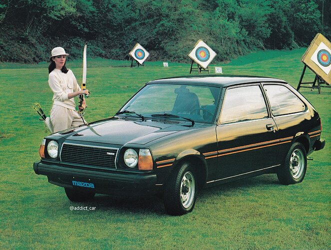 Car Brochure Addict on X: "The first Mazda 323 (called Familia in Japan)  was a step towards a more modern small car, but its contemporary hatchback  body sat on a traditional rear-wheel-drive