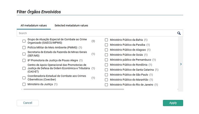 Tela 2 - Filtros - opções - desordenadas