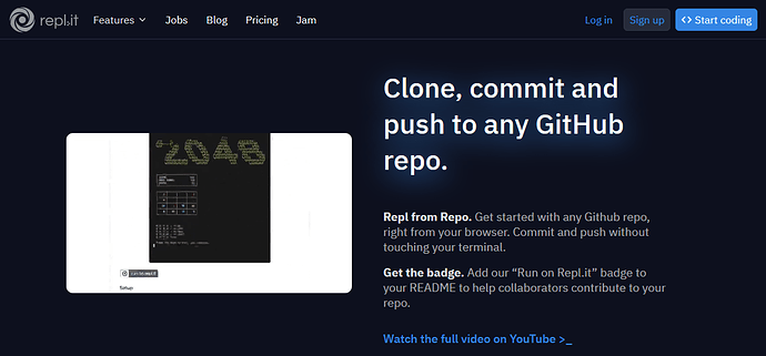 screenshot of the about page that says "Clone, commit and push to any GitHub repo"