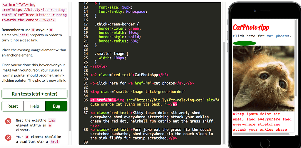 Need help passing test "Turn an Image into a Link" The freeCodeCamp Forum