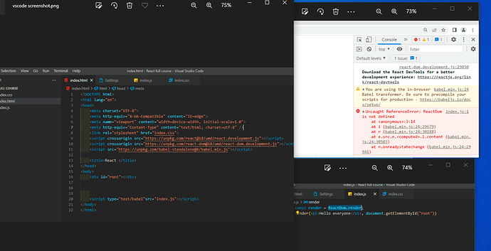 Vscode - Js code - Chrome console error screenshots