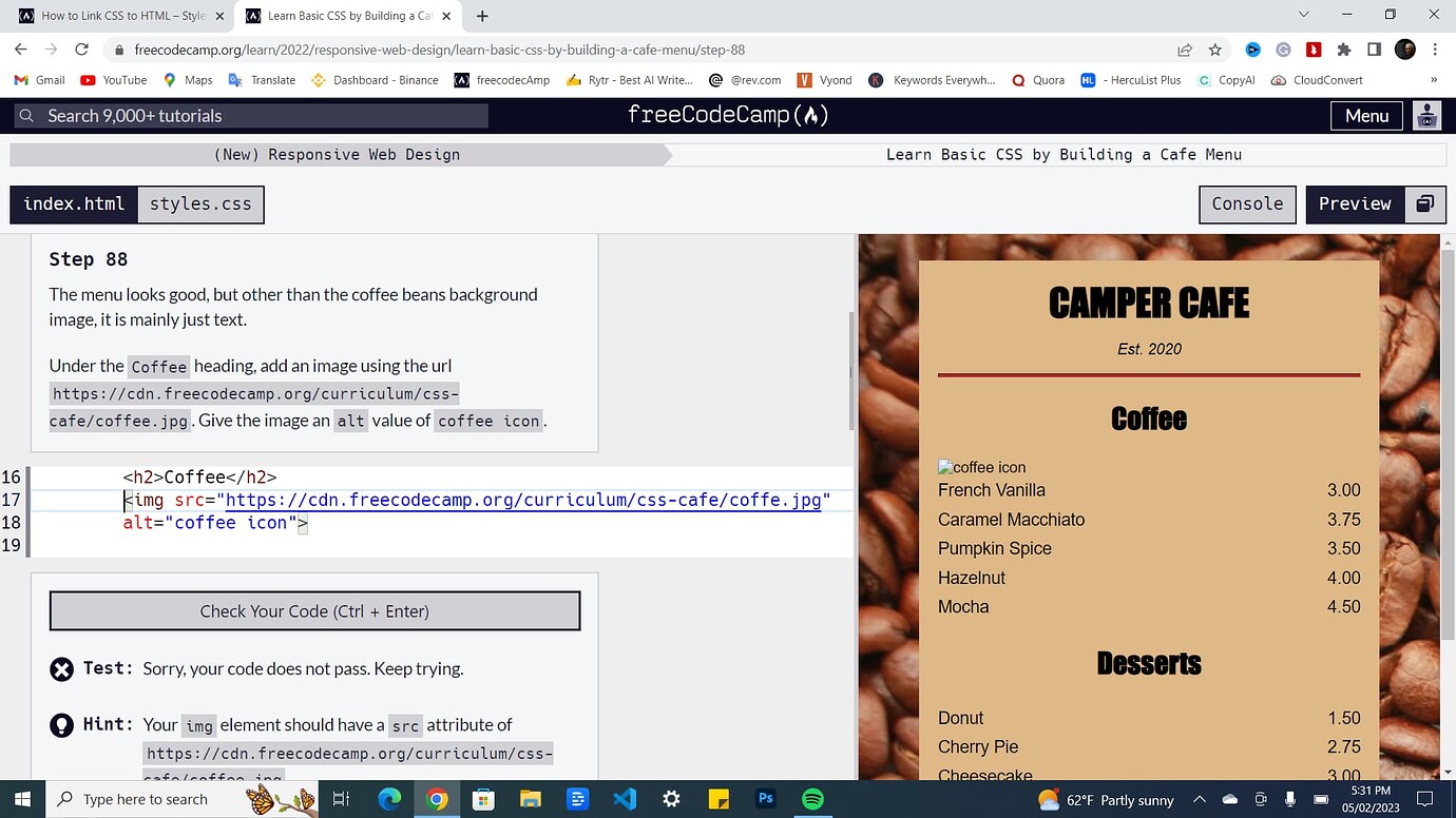 Learn Basic CSS by Building a Cafe Menu - Step 88 - HTML-CSS - The ...