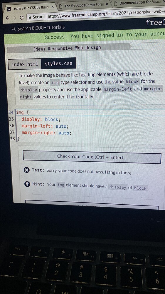 Display block problem HTMLCSS The freeCodeCamp Forum