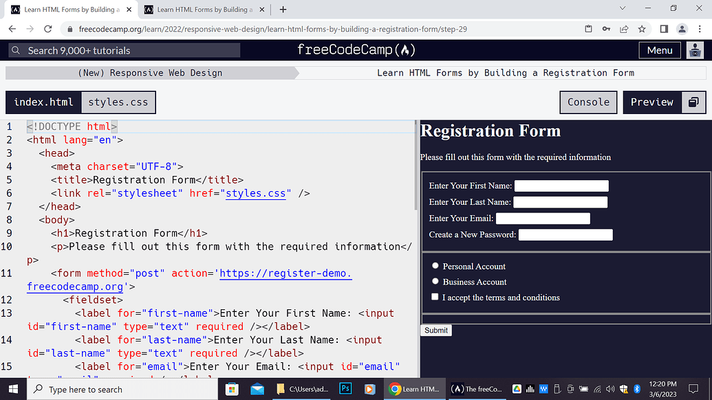 Learn HTML Forms by Building a Registration Form - Step 28 - HTML-CSS ...