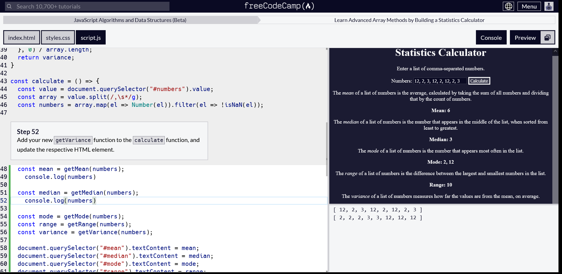 Learn Advanced Array Methods by Building a Statistics Calculator ...