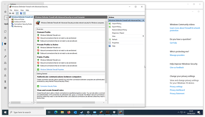 Windows Firewall Advance settings